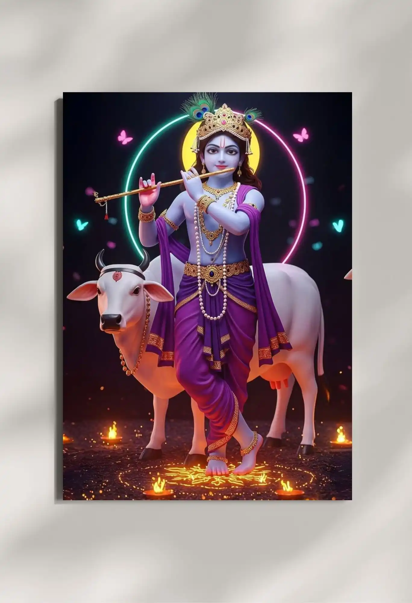 wall mounted shri krishna murari metal poster