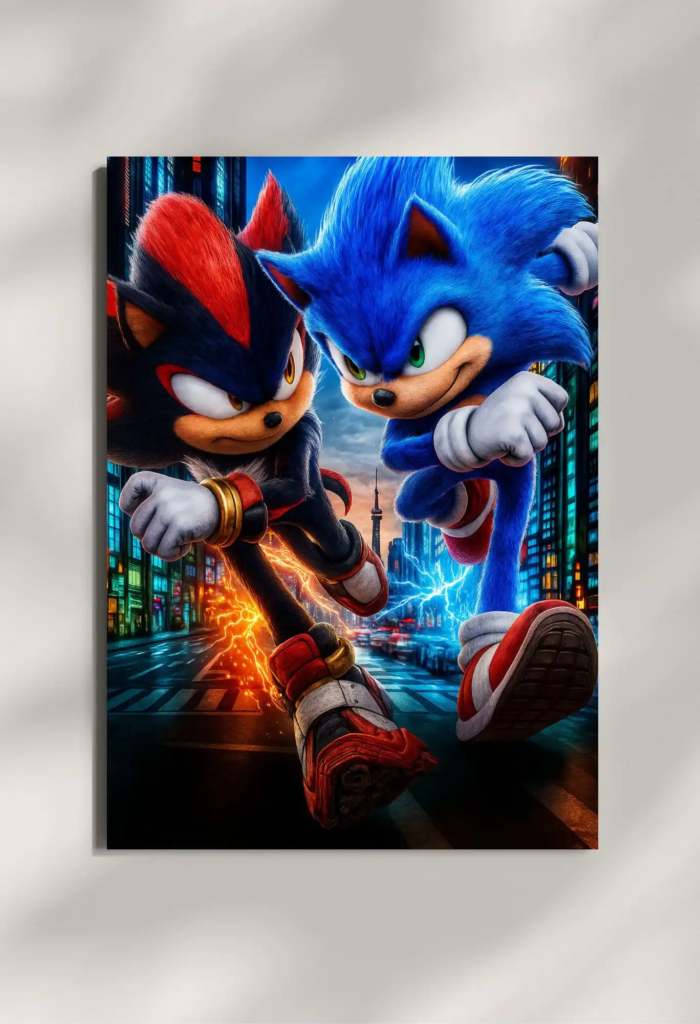 wall mounted sonic vs knuckles metal poster