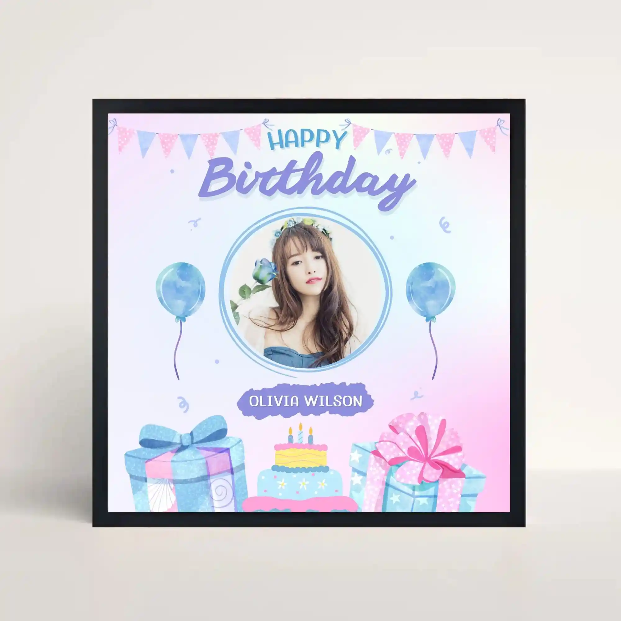 birthday celebration photo frame front view