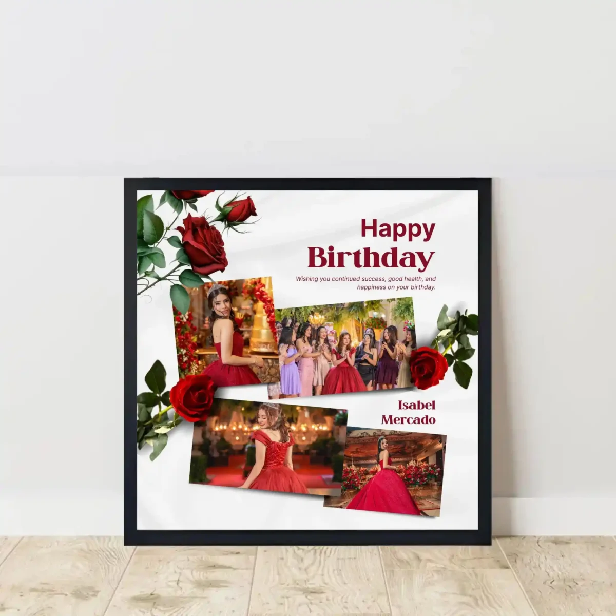 birthday wishes photo frame on floor