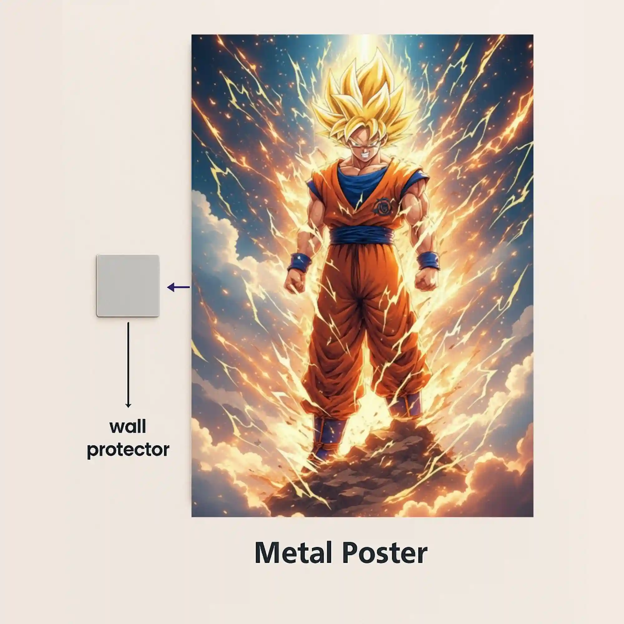 dragon ball z goku metal poster with wall protector