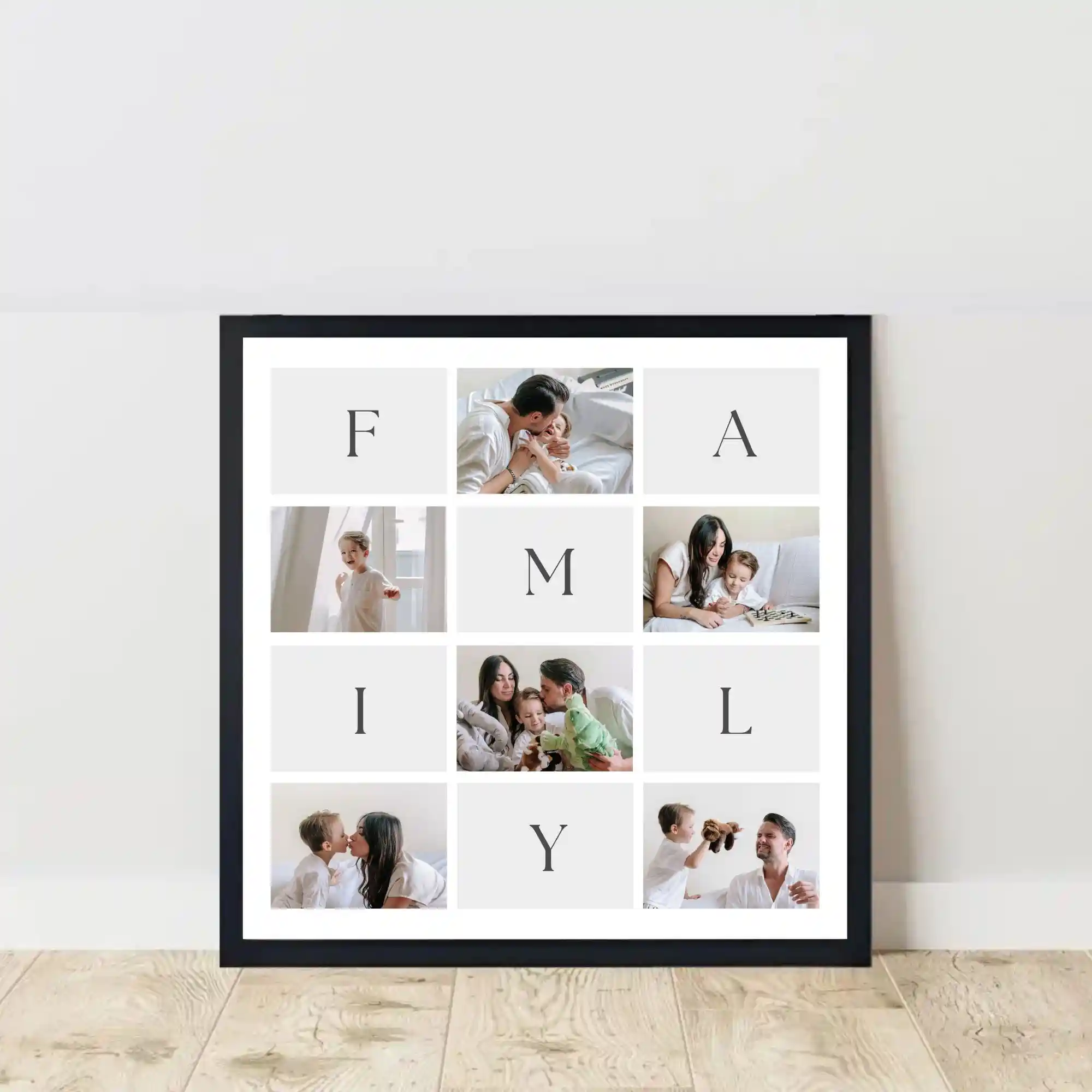 happy family photo frame on floor