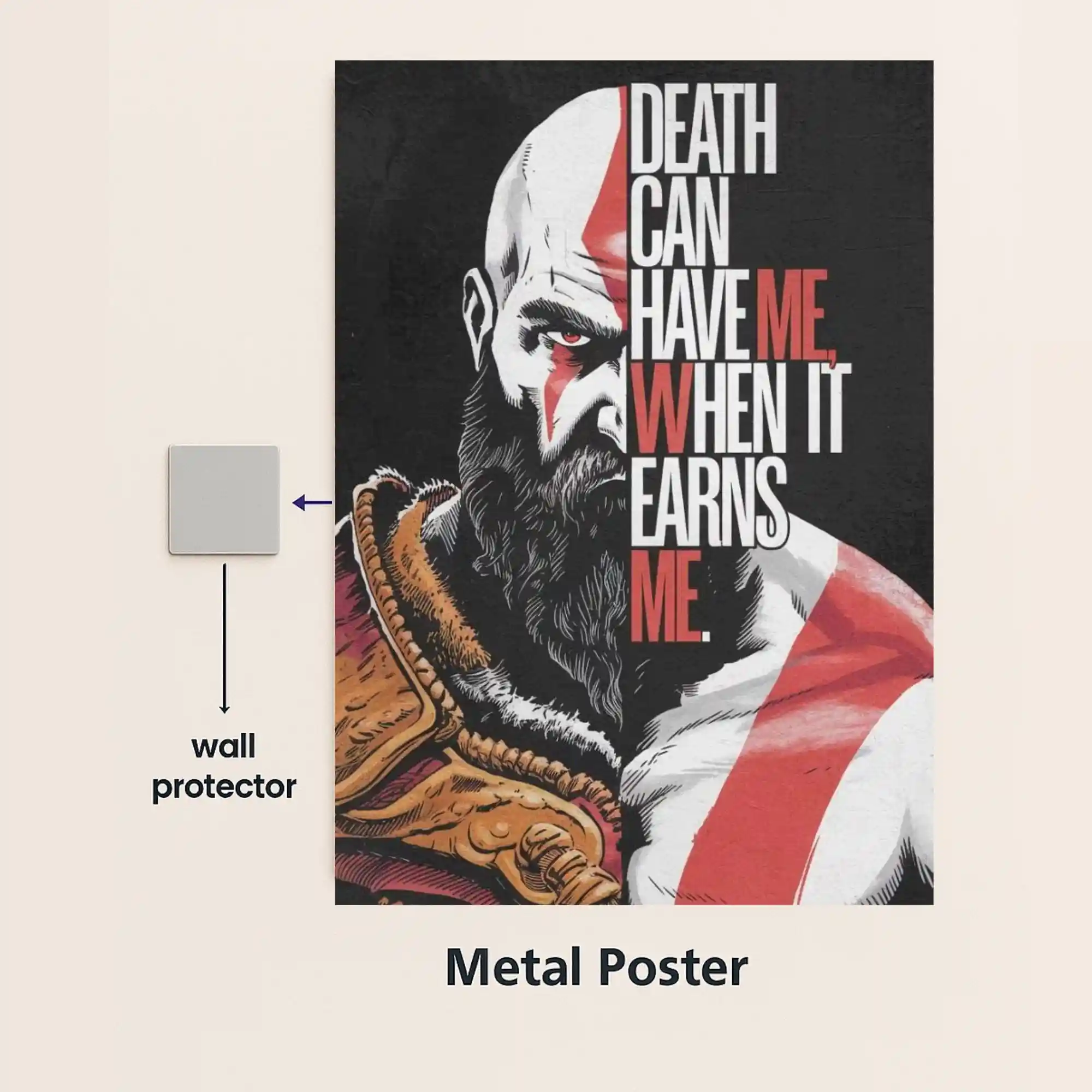kratos god of war quote metal poster with wall protector