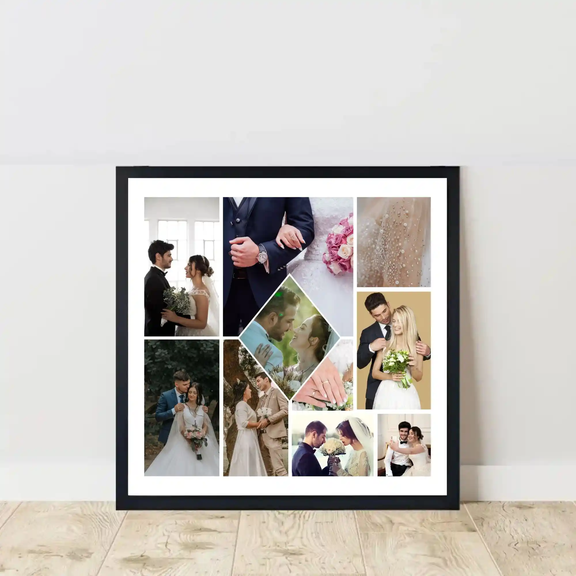 wedding collage photo frame on floor