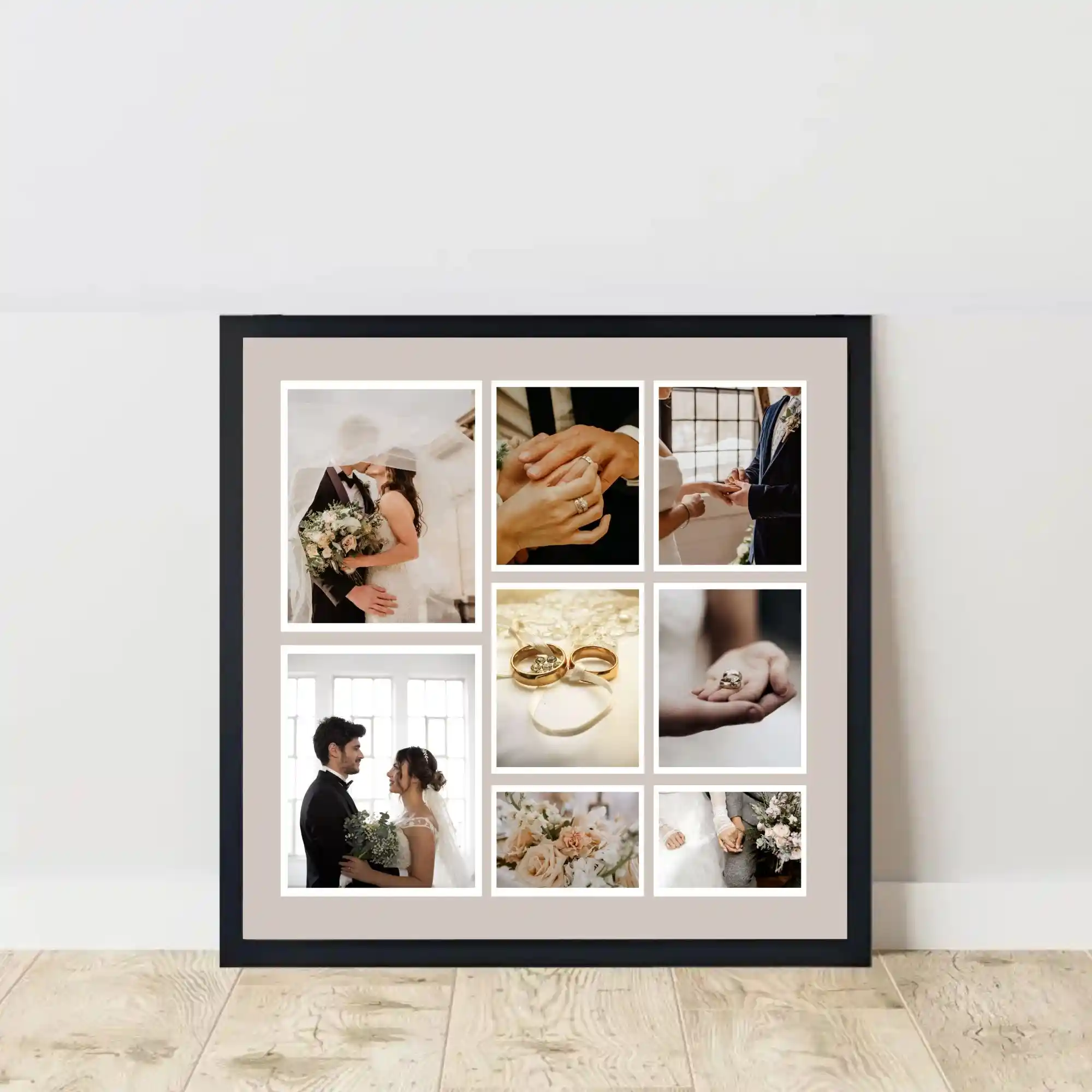 wedding couple photo frame on floor