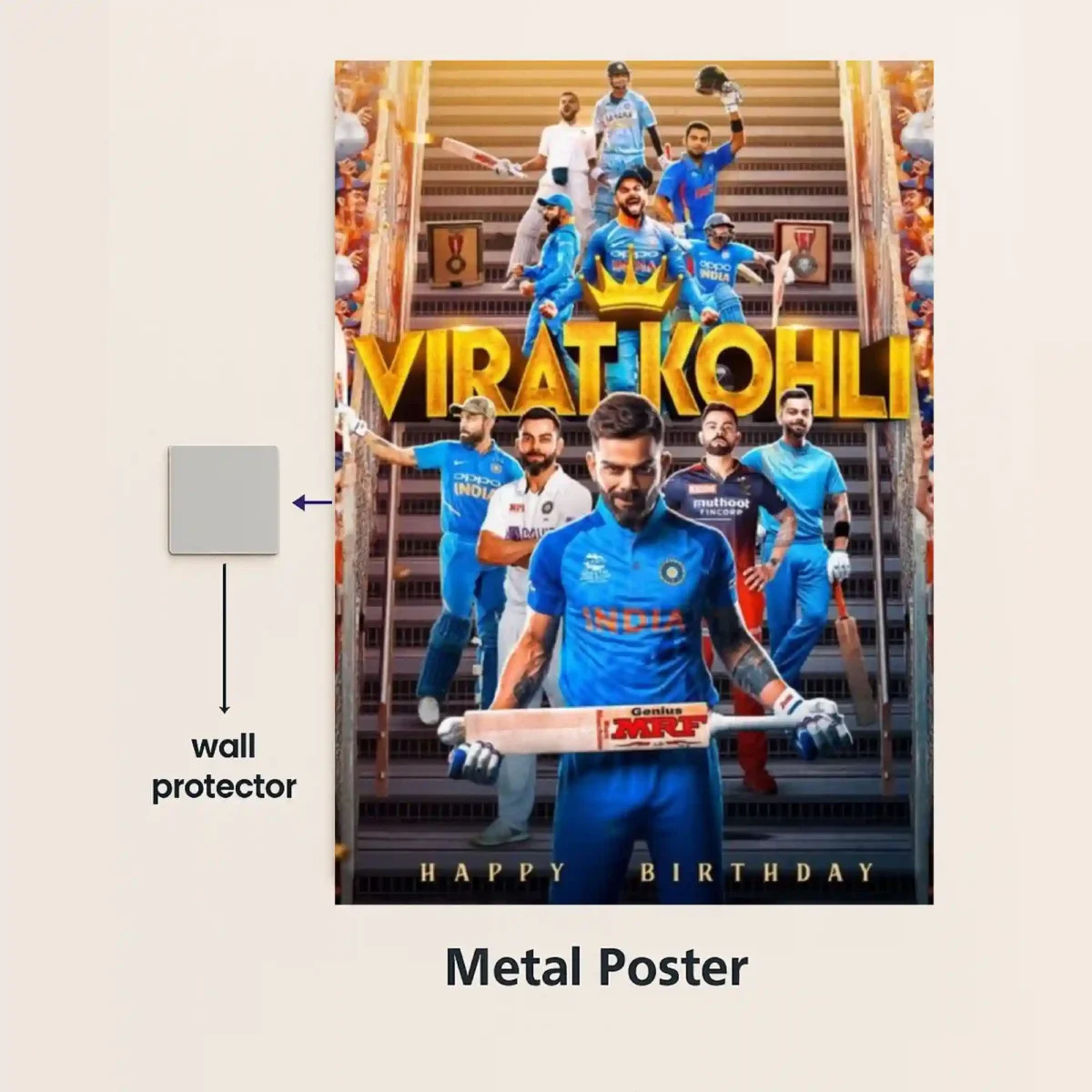 virat kohli birthday metal poster with wall protector