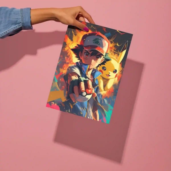 ash and pikachu action metal poster detailed preview of trainer duo design
