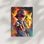 ash and pikachu action metal poster mounted on wall premium display