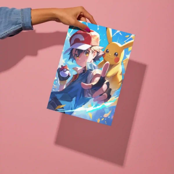 ash ketchum pikachu metal poster detailed preview of dynamic pokemon design