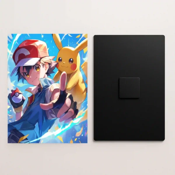 ash ketchum pikachu metal poster front and back view with premium details