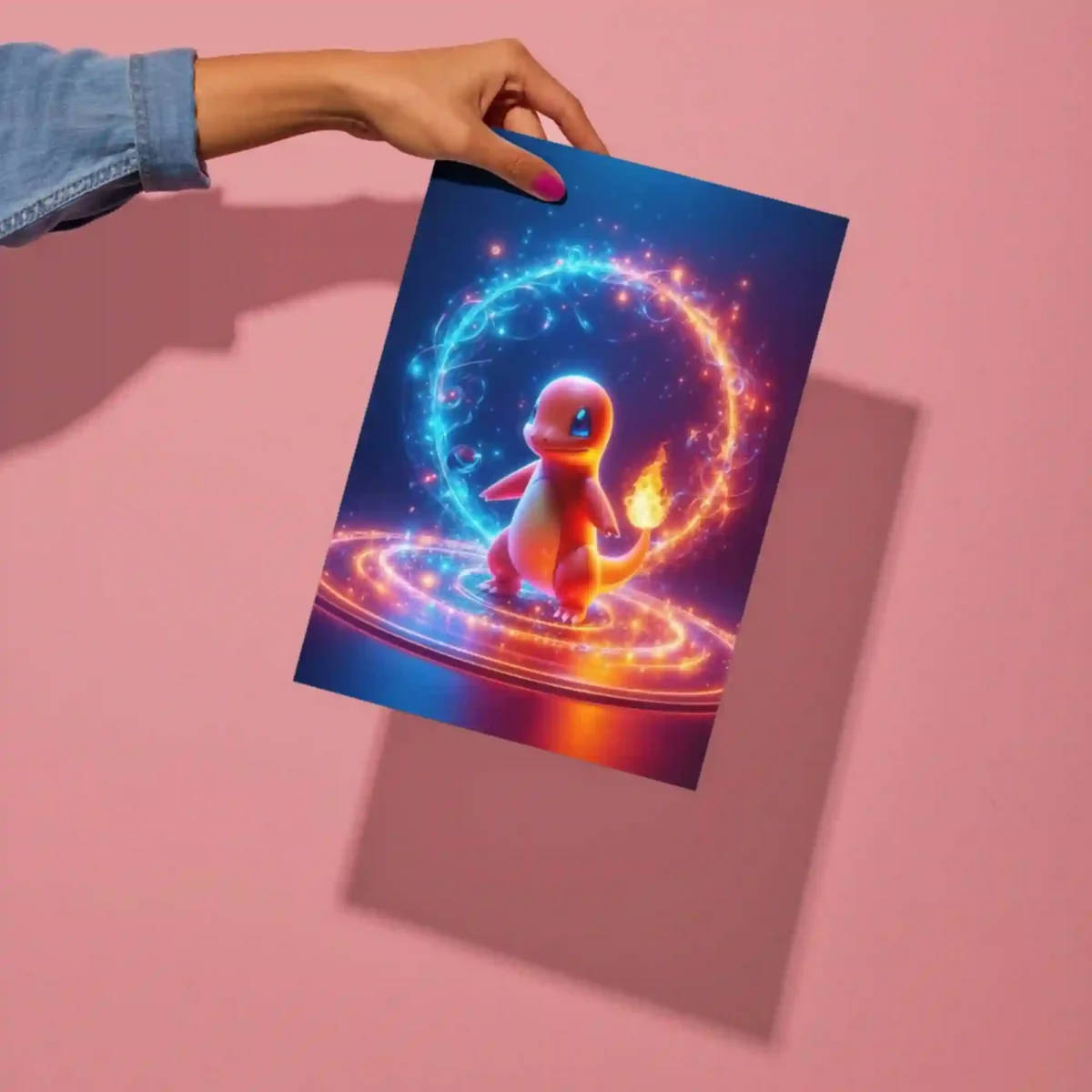 charmander magical vortex metal poster detailed preview of fantasy energy design