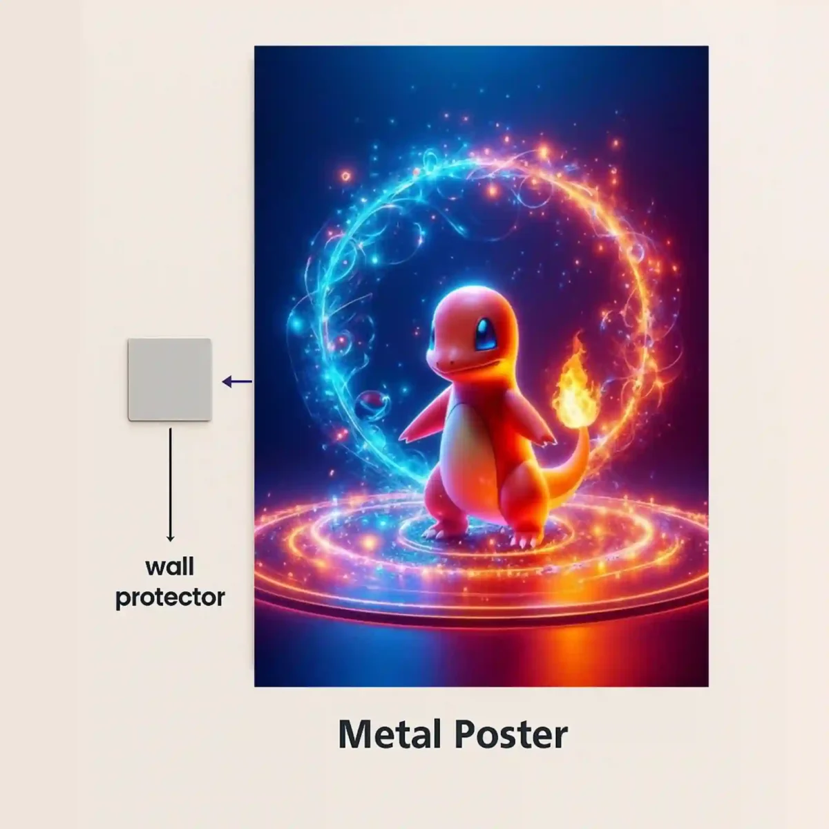 charmander magical vortex metal poster with magnetic mounts no drill wall installation