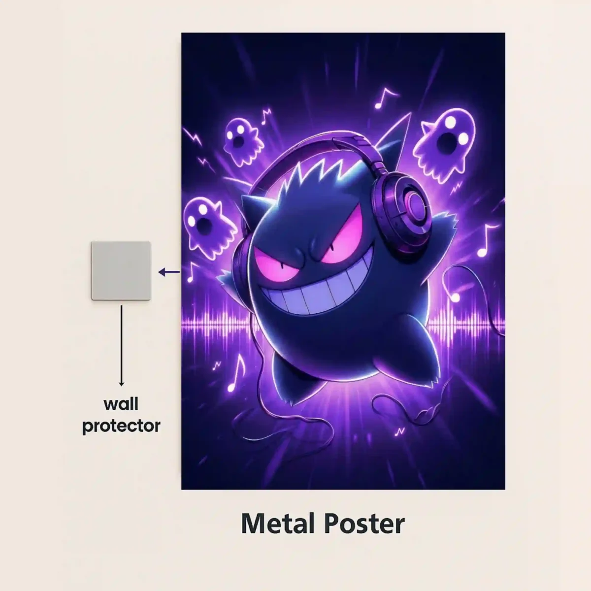 gengar shadow pokemon metal poster with magnetic mounts no drill wall installation
