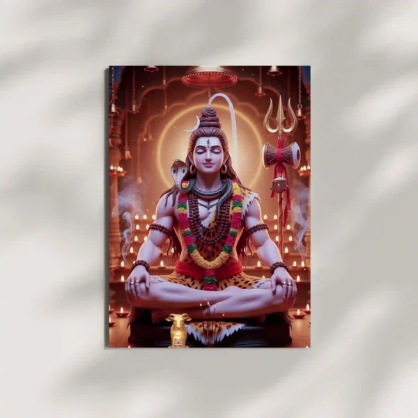 lord shiva meditation metal poster mounted on wall premium sacred temple display