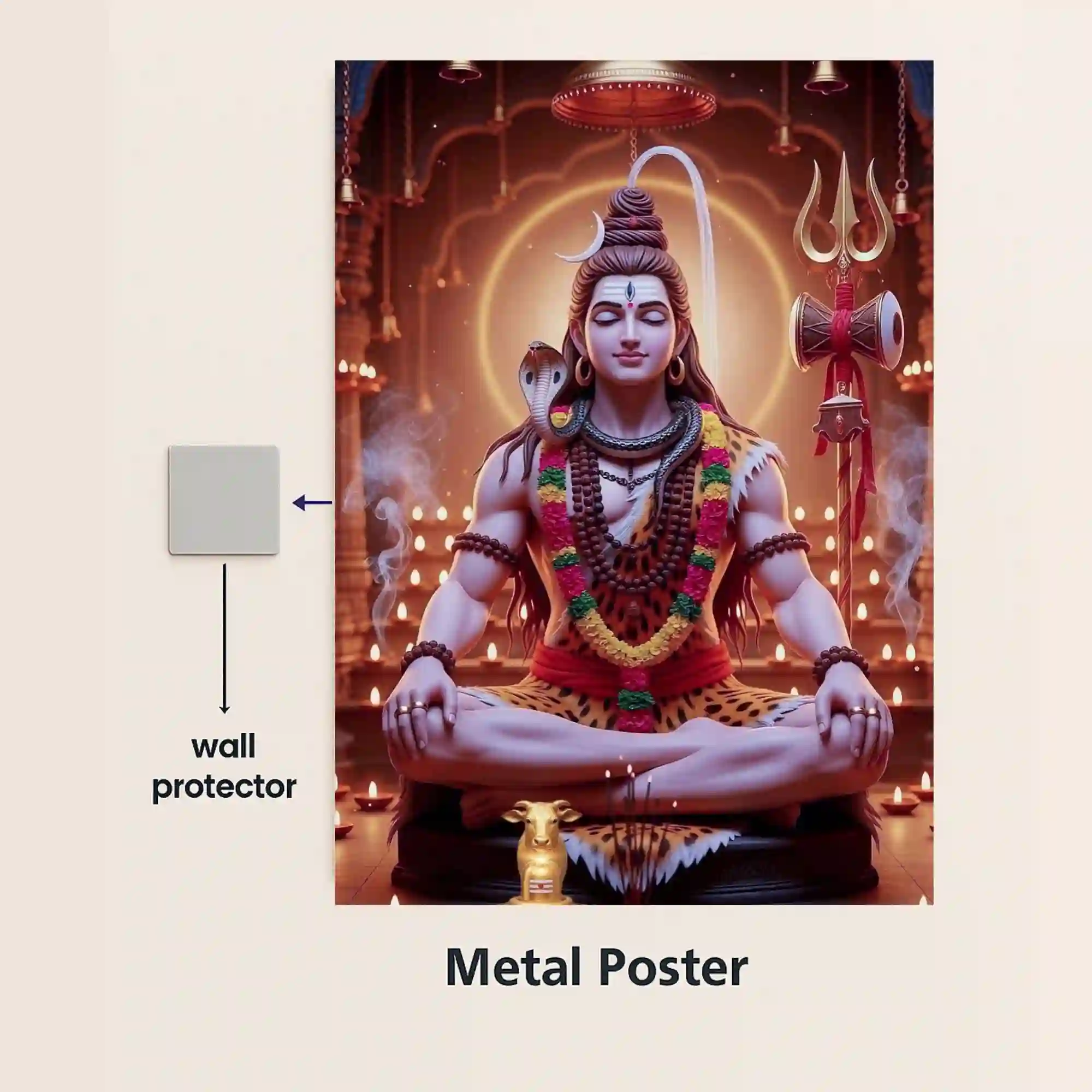 lord shiva meditation metal poster with magnetic mounts no drill wall installation