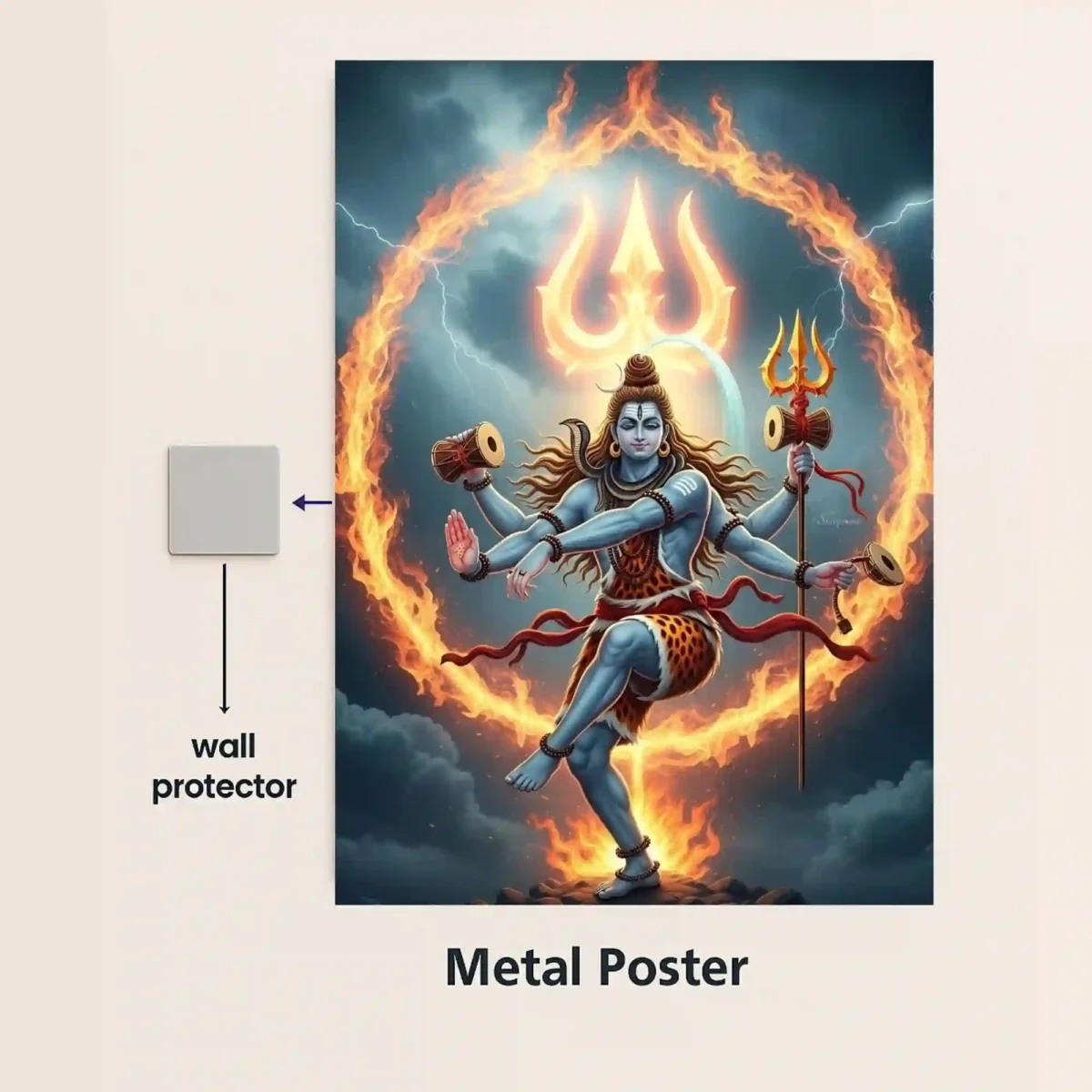 lord shiva nataraja metal poster with magnetic mounts no drill wall installation