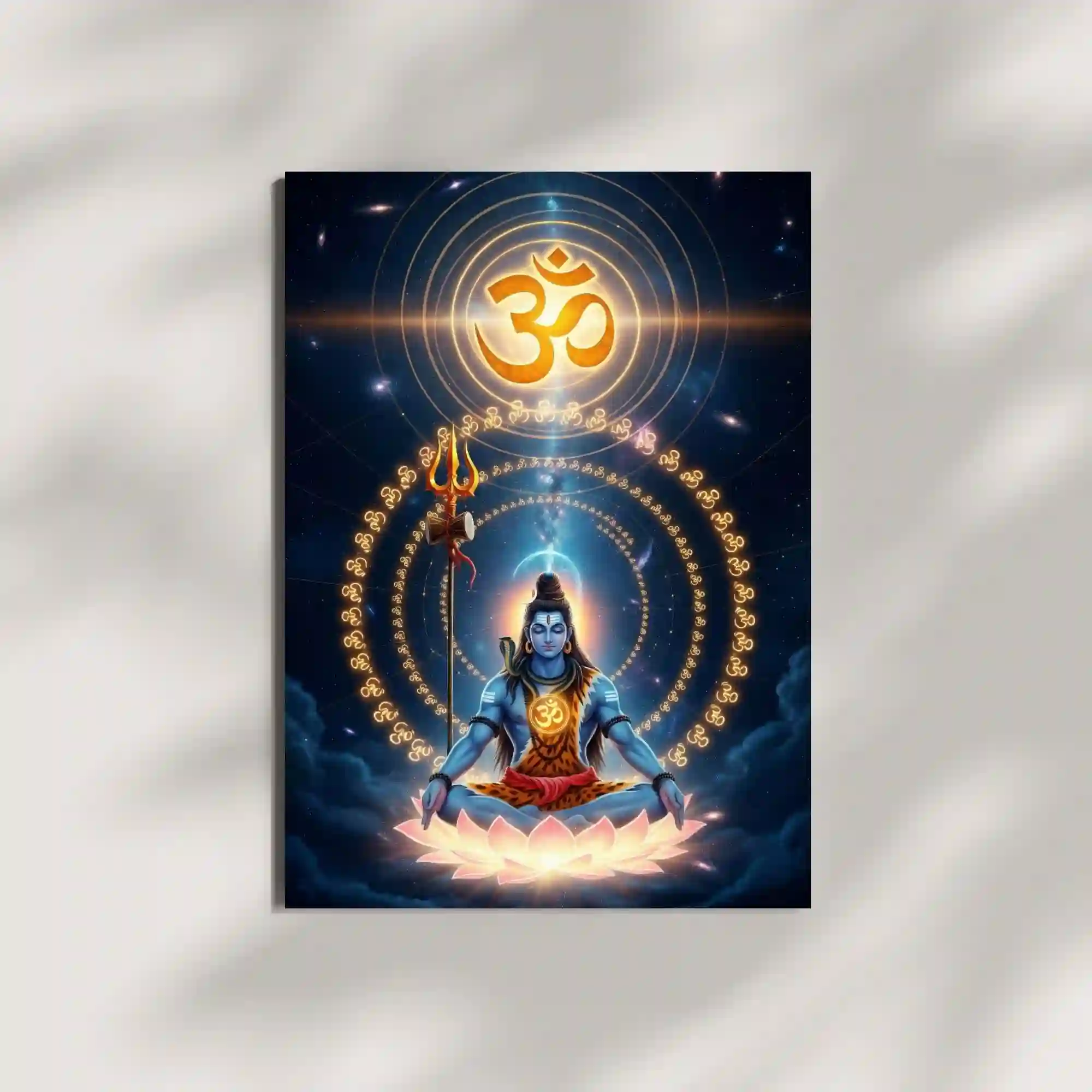 lord shiva om meditation metal poster mounted on wall premium cosmic display