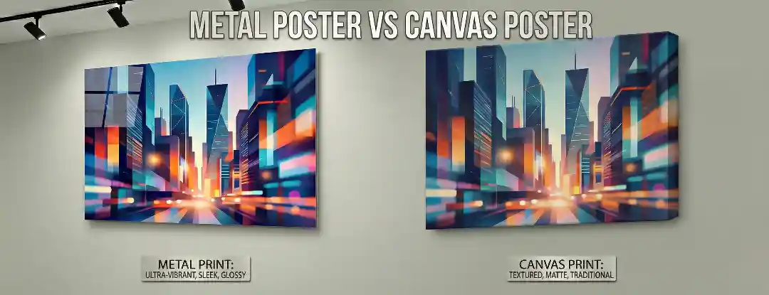 metal poster vs canvas poster side by side comparison