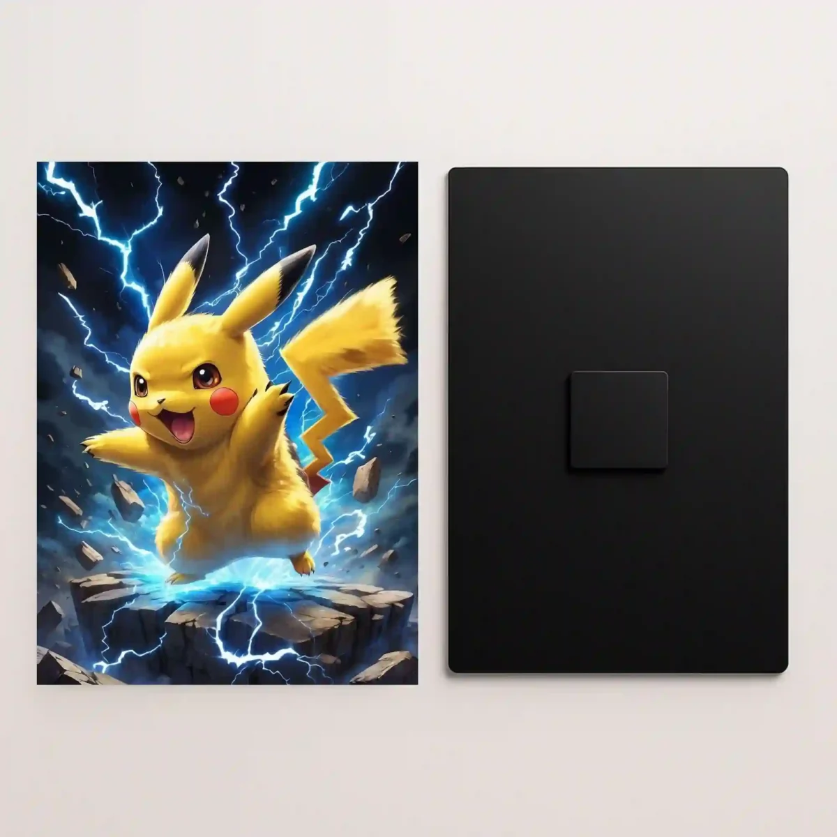 pikachu electric power metal poster front and back view with premium details