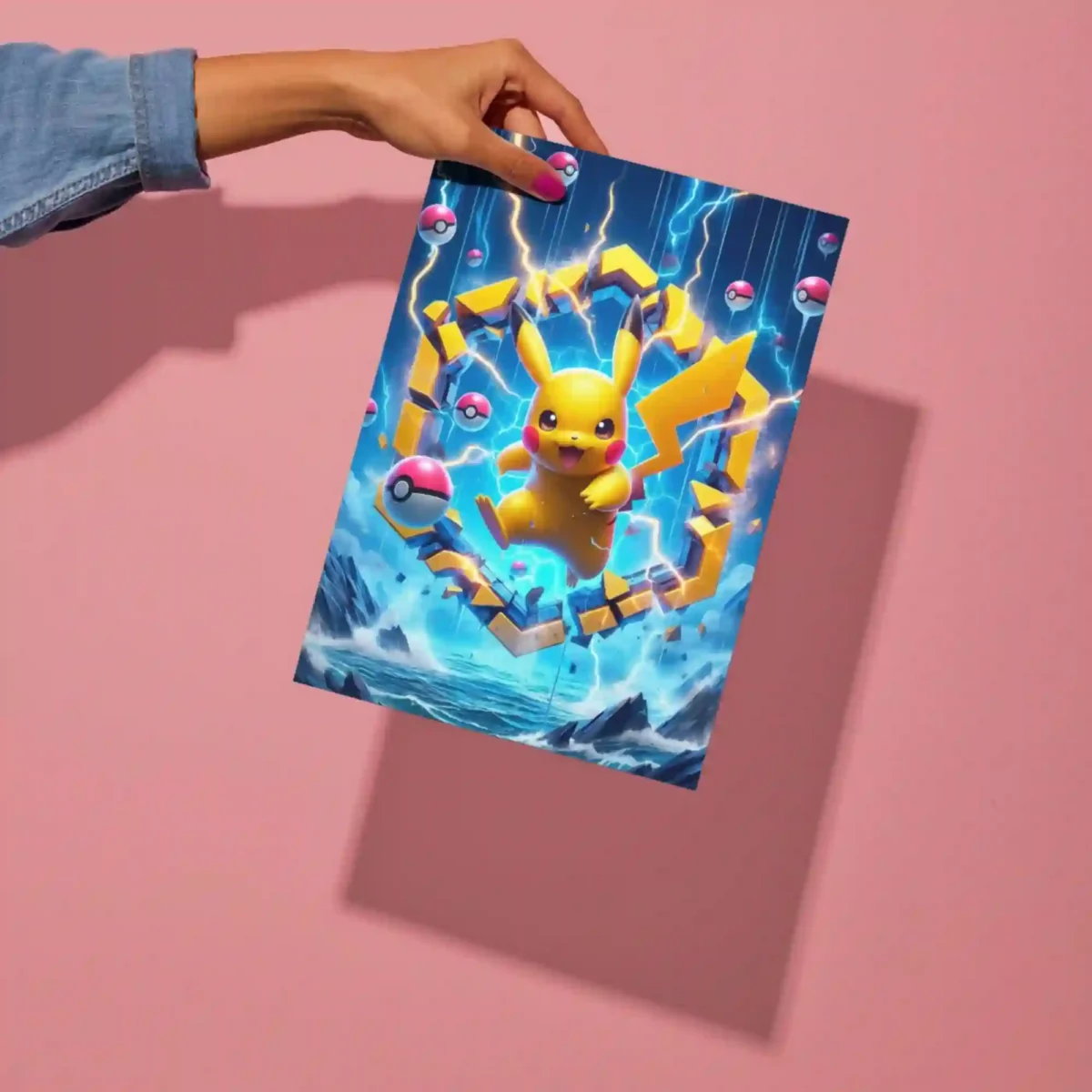 pikachu electric storm metal poster detailed preview of lightning energy design