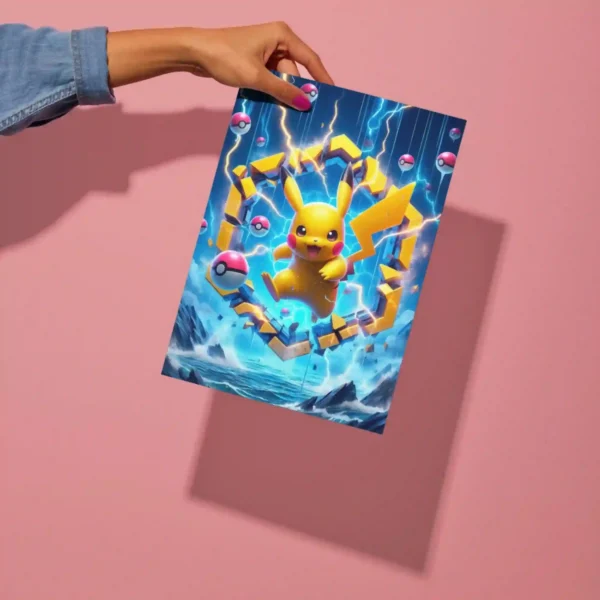 pikachu electric storm metal poster detailed preview of lightning energy design