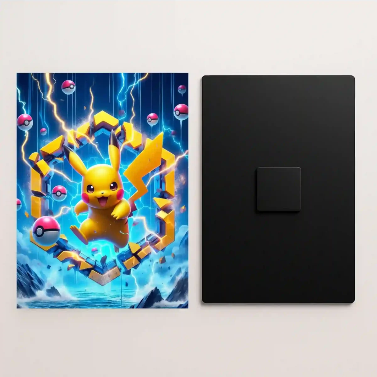 pikachu electric storm metal poster front and back view with premium details