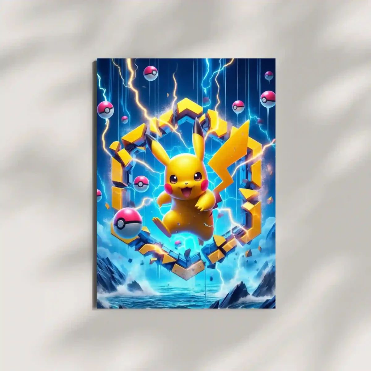 pikachu electric storm metal poster mounted on wall premium lightning battle display