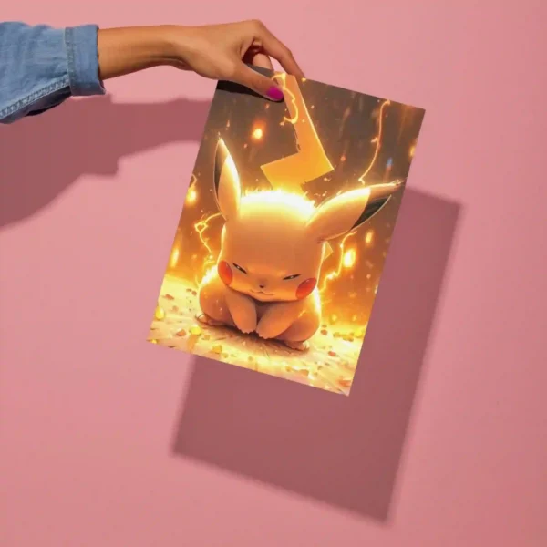 pikachu golden glow metal poster detailed preview of golden electric design