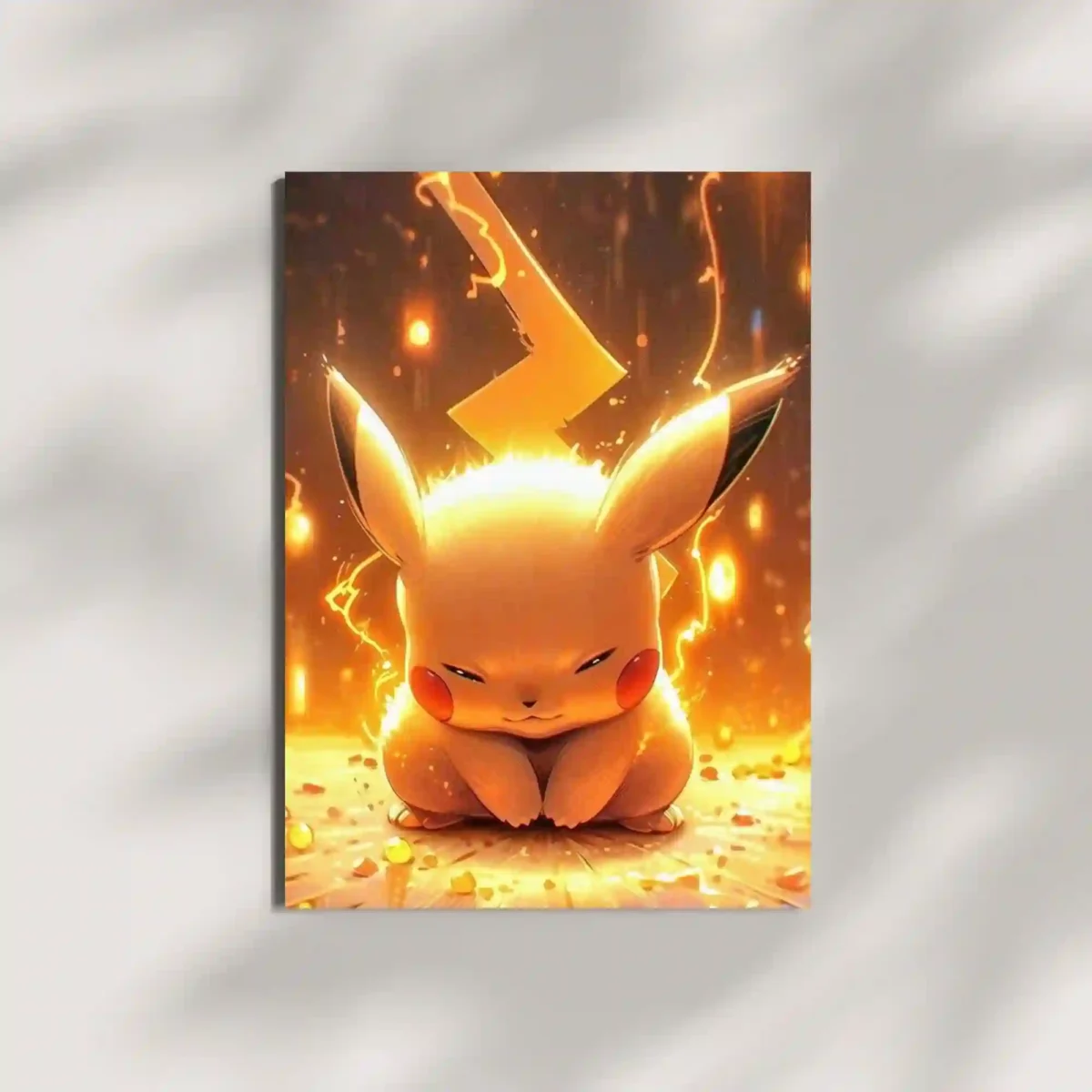 pikachu golden glow metal poster mounted on wall premium golden display