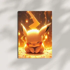 pikachu golden glow metal poster mounted on wall premium golden display