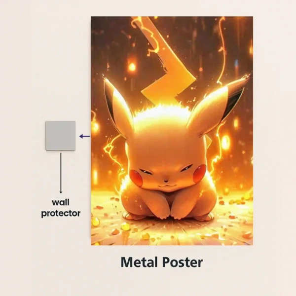 pikachu golden glow metal poster with magnetic mounts no drill wall installation