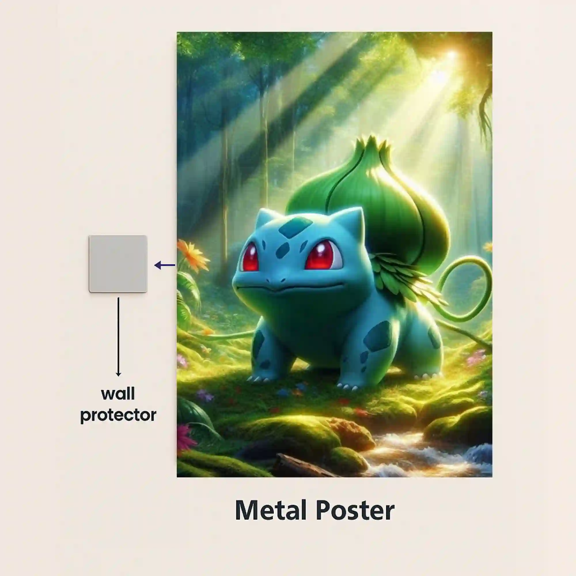 pokemon bulbasaur forest metal poster with magnetic mounts no drill wall installation