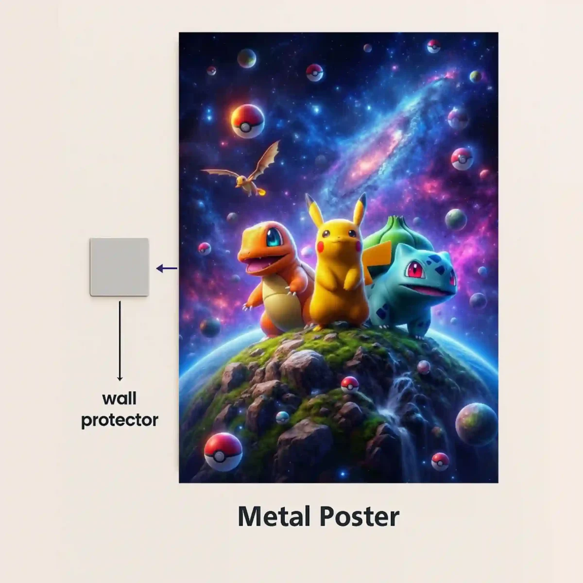 pokemon cosmic galaxy metal poster with magnetic mounts no drill wall installation