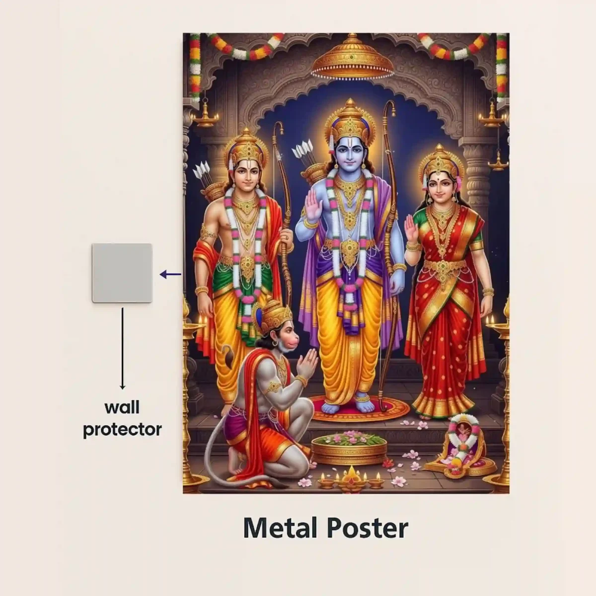 ram darbar metal poster with magnetic mounts no drill wall installation