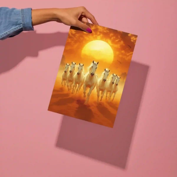seven white horses running metal poster detailed preview of sunrise design