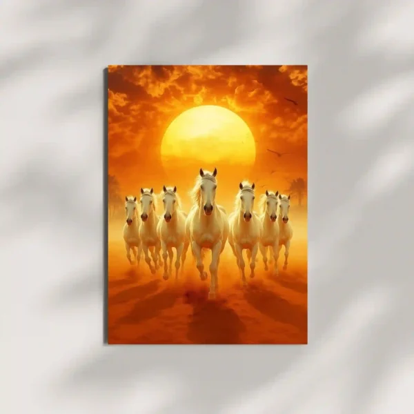 seven white horses running metal poster mounted on wall premium prosperity display