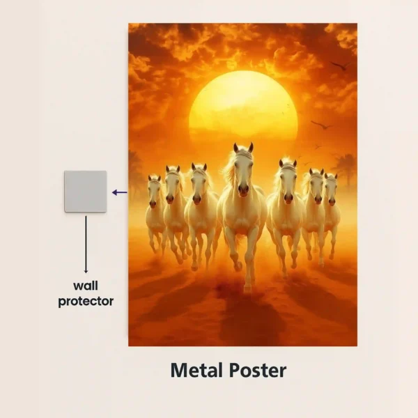 seven white horses running metal poster with magnetic mounts no drill wall installation