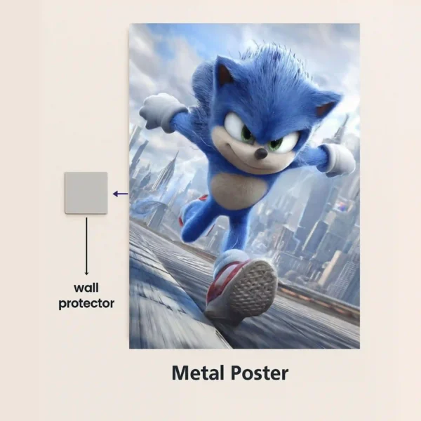 sonic the hedgehog speed metal poster with magnetic mounts no drill wall installation