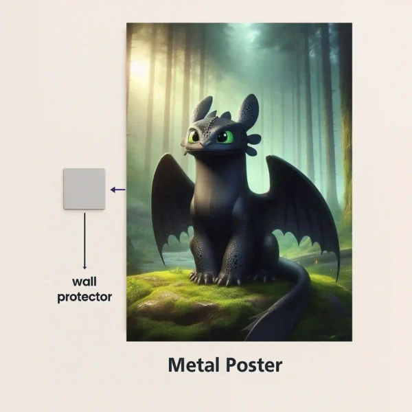 toothless dragon forest metal poster with magnetic mounts no drill wall installation