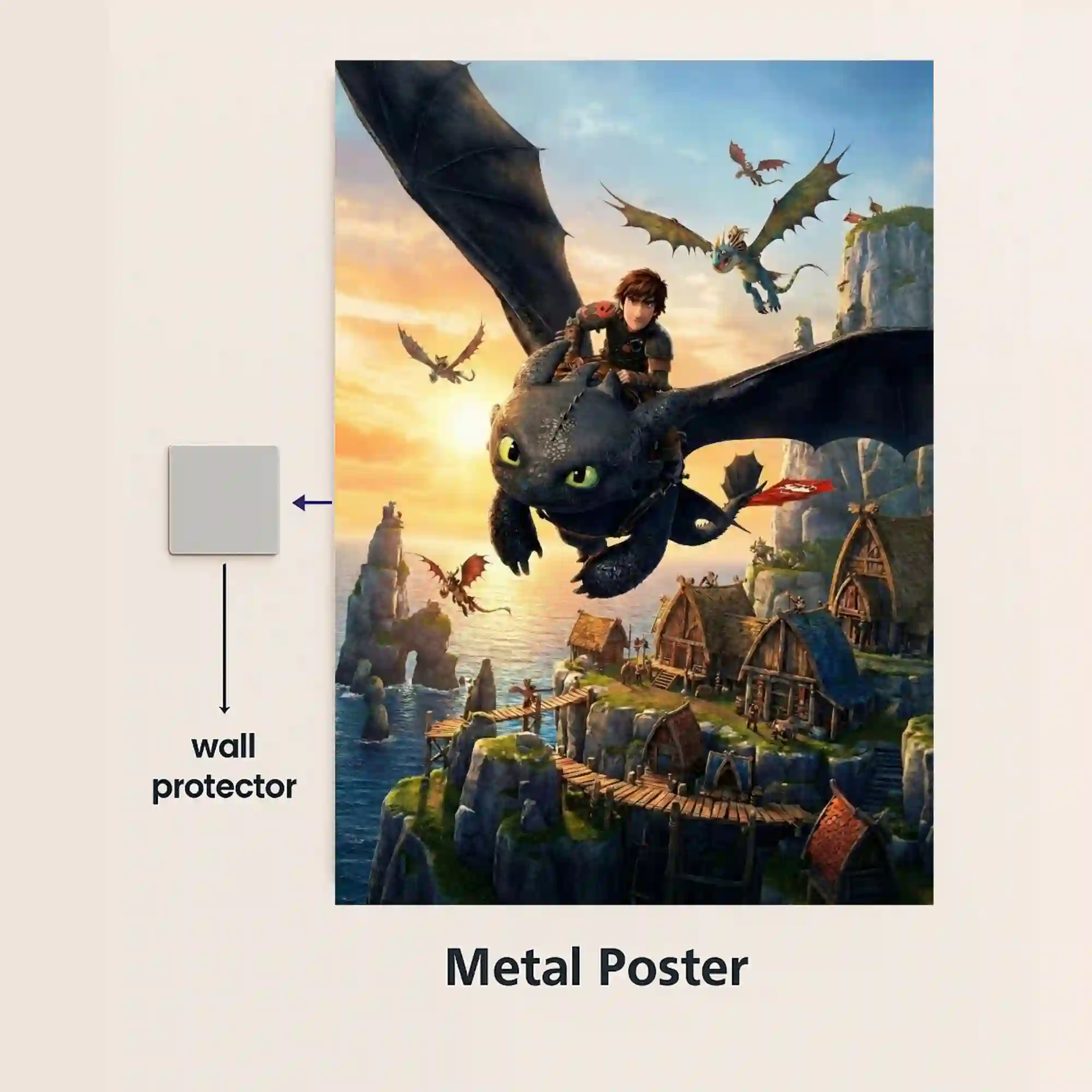 toothless night fury dragon metal poster with magnetic mounts no drill wall installation