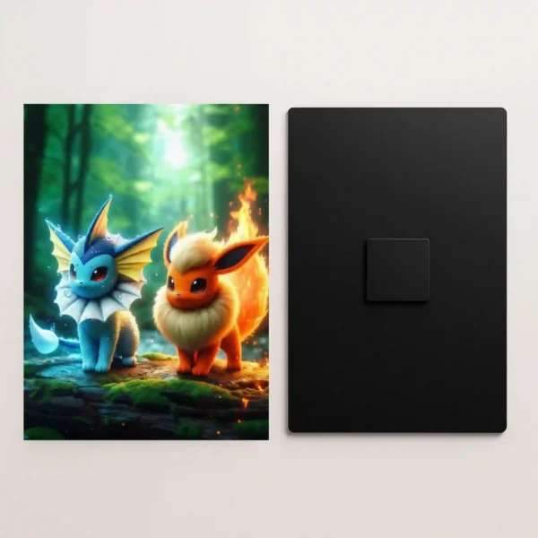 vaporeon and flareon eevee evolution pokemon metal poster front and back view with premium details