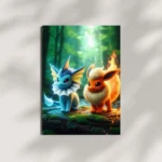 vaporeon and flareon eevee evolution pokemon metal poster mounted on wall premium water and fire display