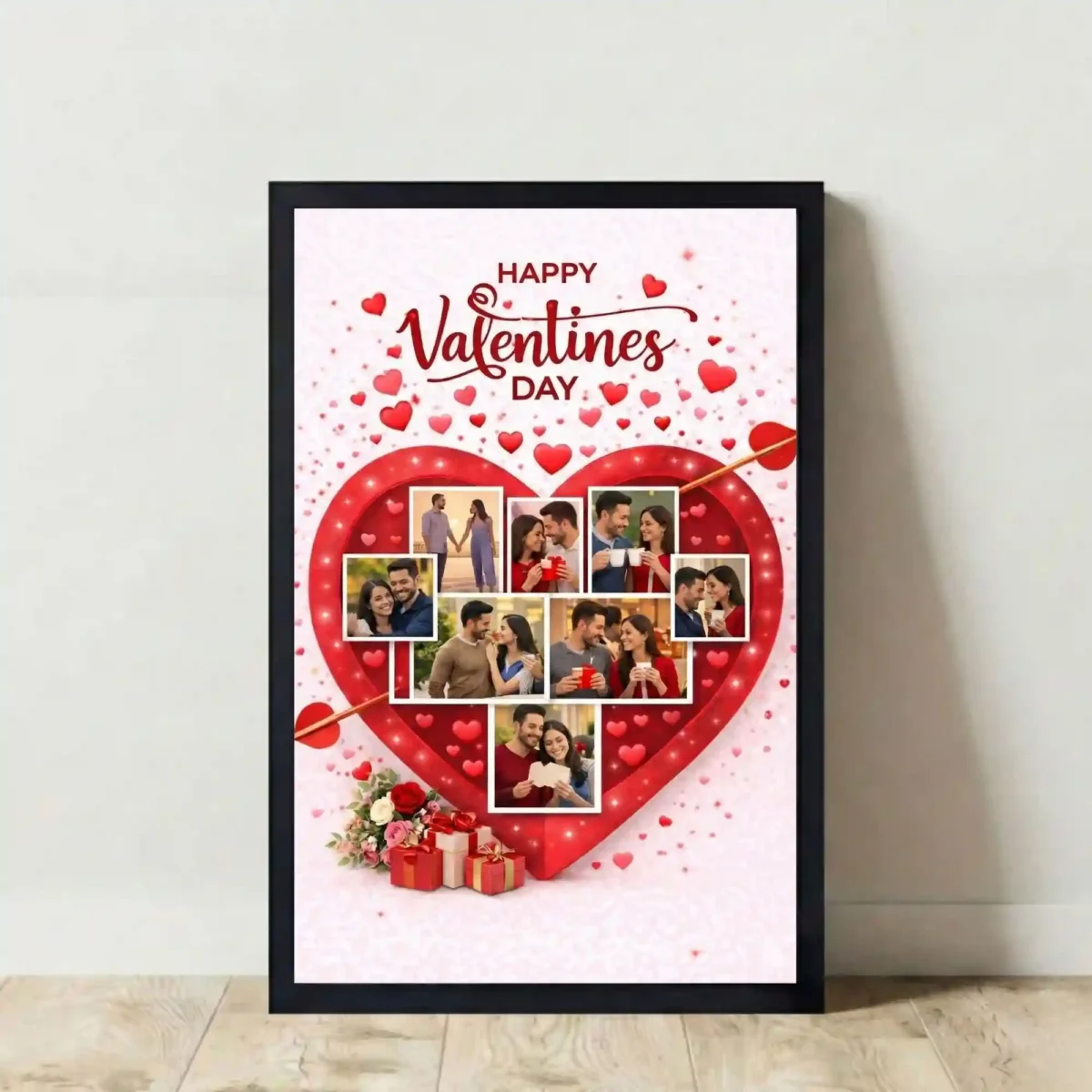 red rose heart photo frame on floor