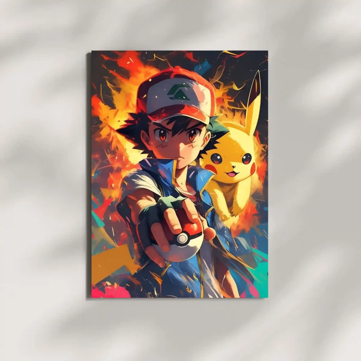 ash and pikachu action metal poster mounted on wall premium display