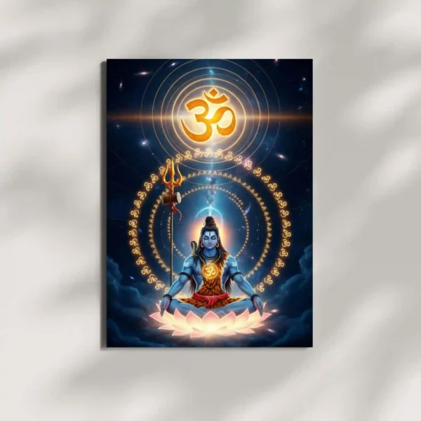 lord shiva om meditation metal poster mounted on wall premium cosmic display