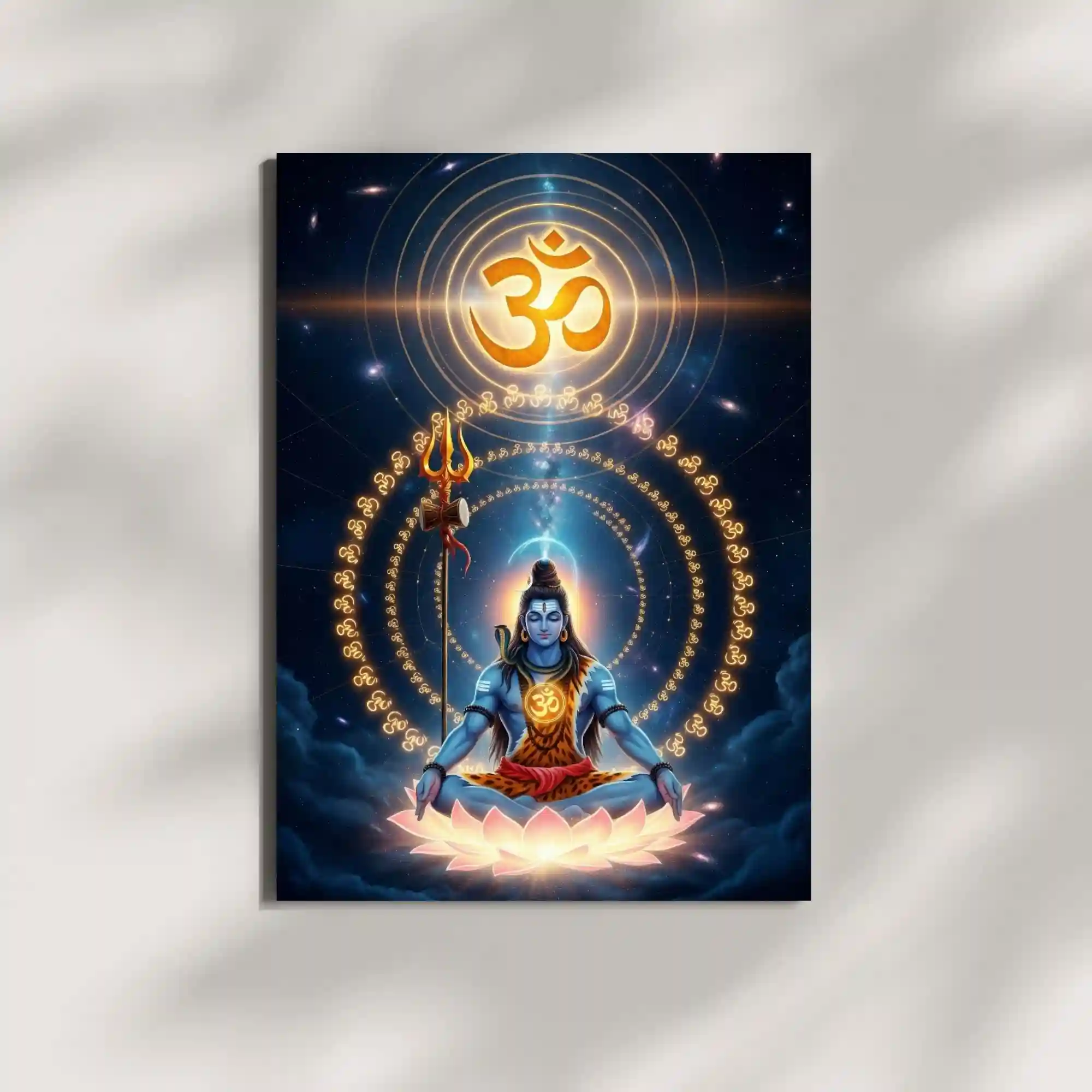 lord shiva om meditation metal poster mounted on wall premium cosmic display