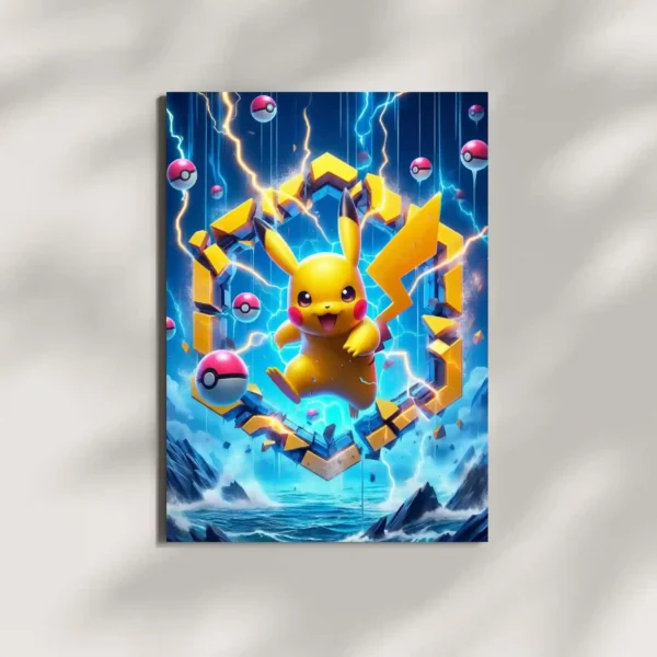 pikachu electric storm metal poster mounted on wall premium lightning battle display