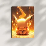pikachu golden glow metal poster mounted on wall premium golden display