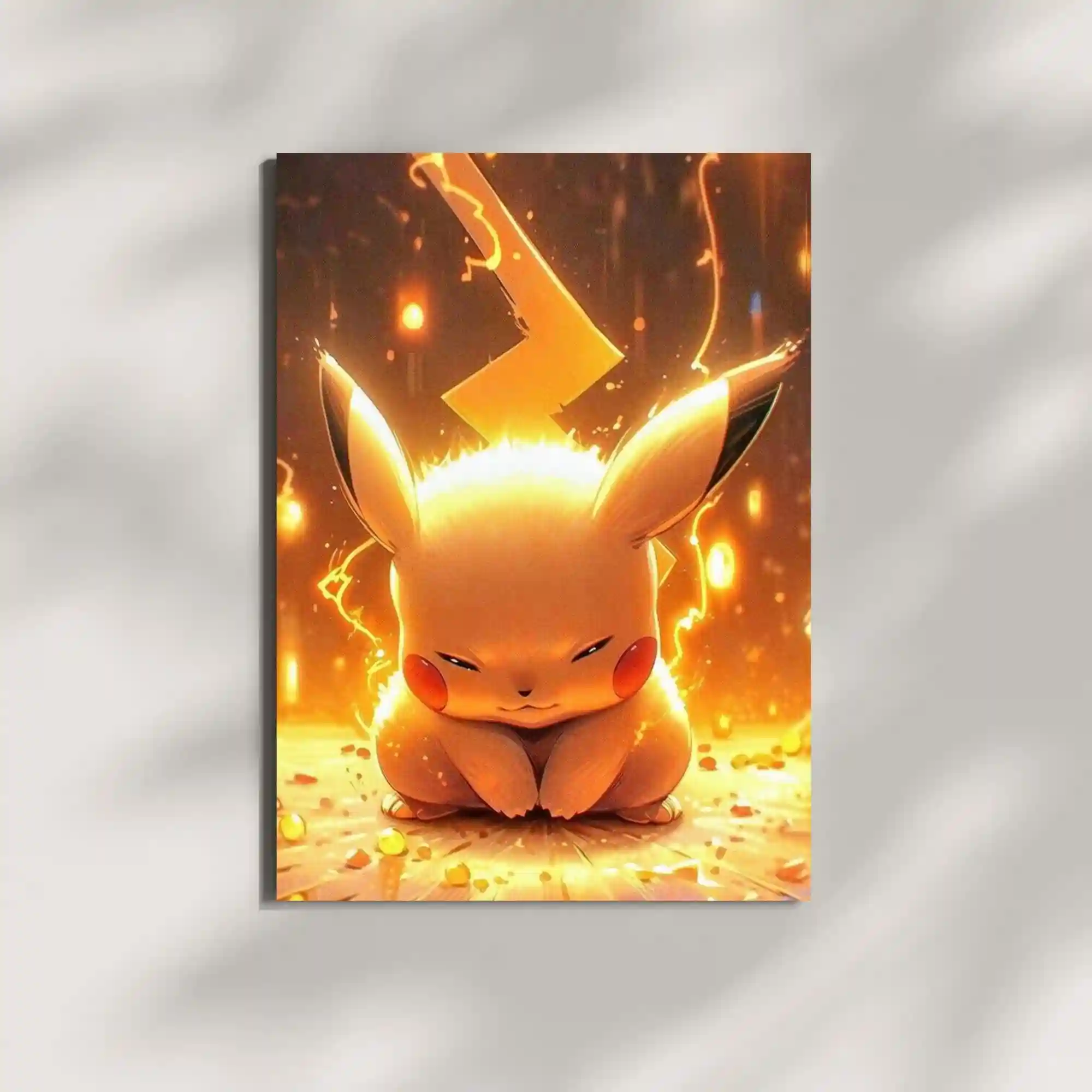 pikachu golden glow metal poster mounted on wall premium golden display