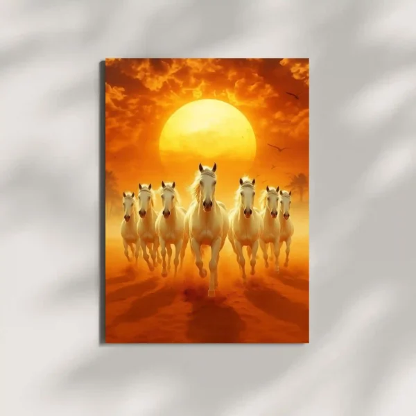 seven white horses running metal poster mounted on wall premium prosperity display